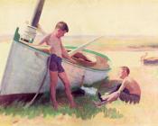 托马斯波洛克安舒茨 - Two Boys by a Boat Near Cape May